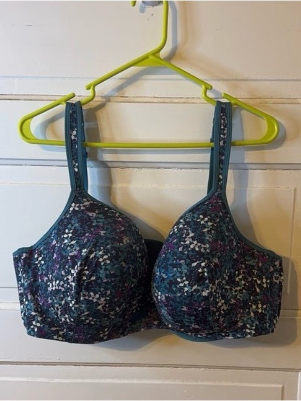 Cacique Teal Multicolor Tonal Floral Full Coverage Bra